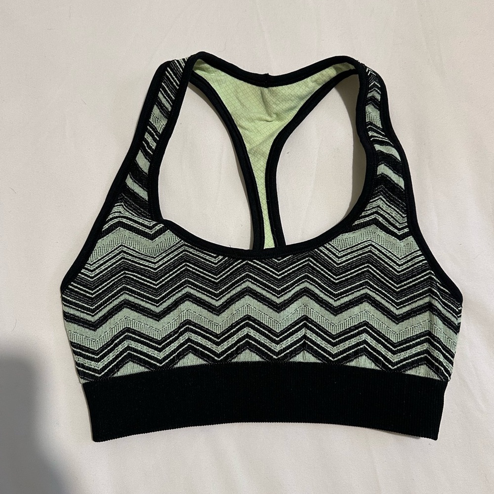 Lululemon Athletica Black and Green Chevron Reversible Sports Bra
